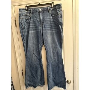 Judy Blue High Rise Flare Women's Jeans Sz 24W Medium Wash Raw Hem